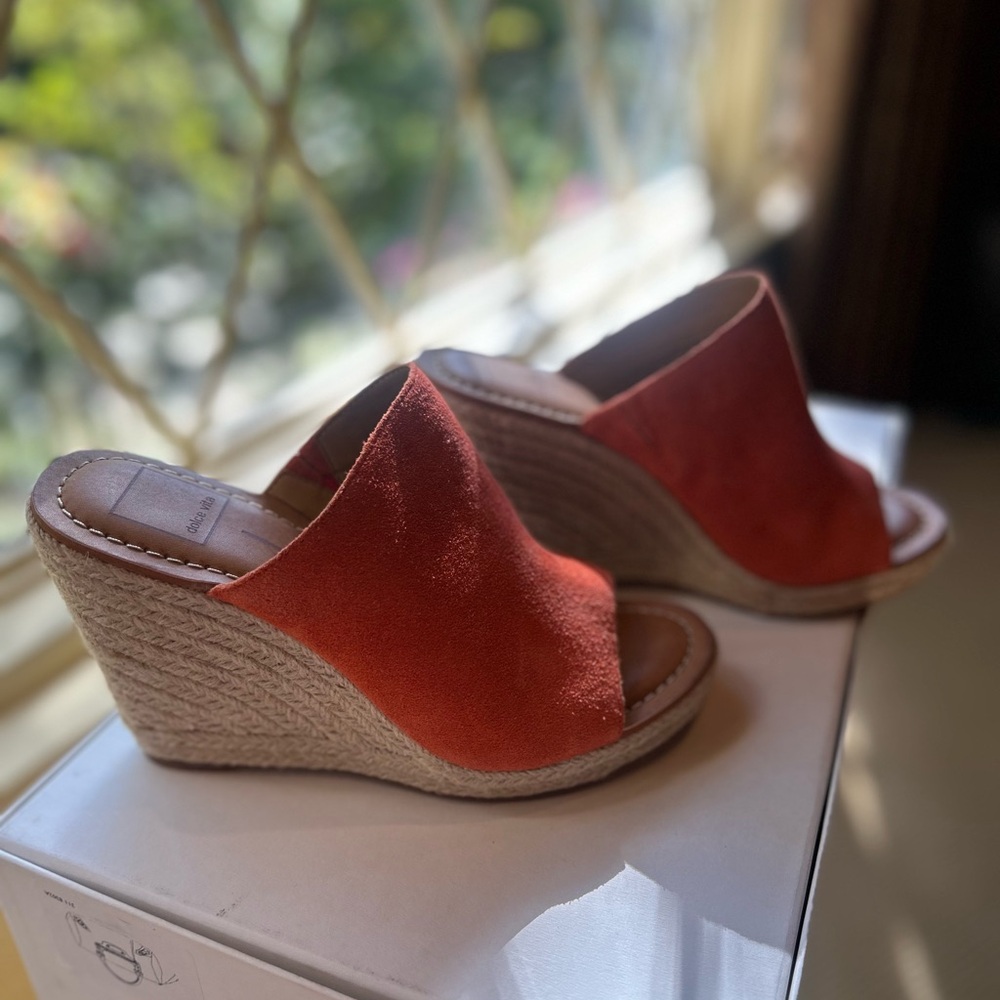 Dolce Vita Wedge Orange Suede Sandals New